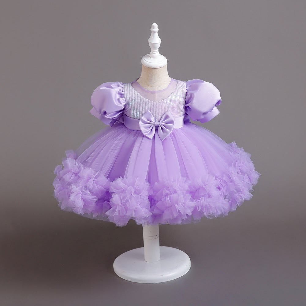 Princess Tea Length Sequin Tulle Dress for Little Girls - Special Occasion Outfit