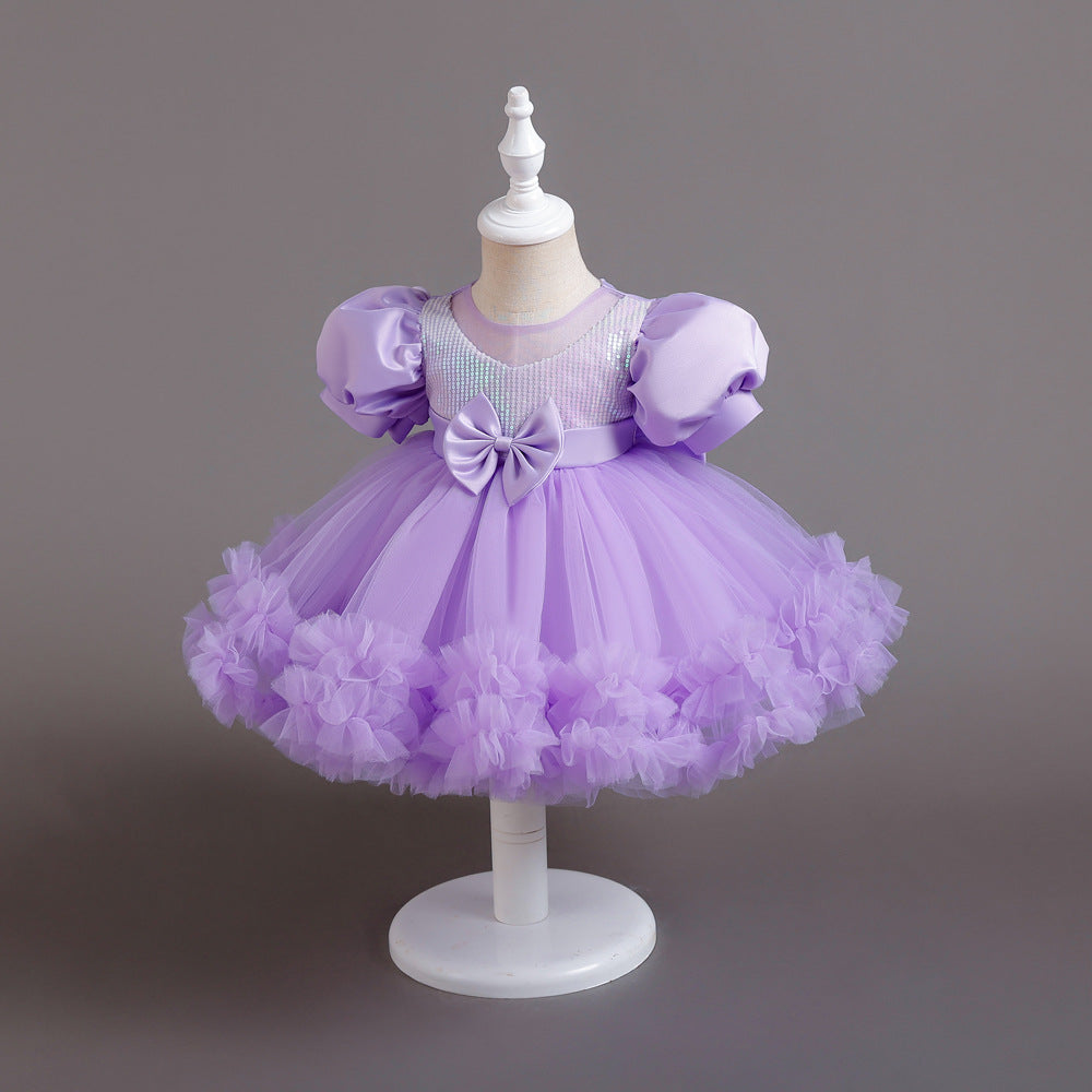 Princess Tea Length Sequin Tulle Dress for Little Girls - Special Occasion Outfit