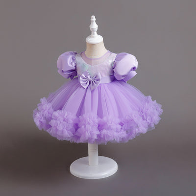 Princess Tea Length Sequin Tulle Dress for Little Girls - Special Occasion Outfit