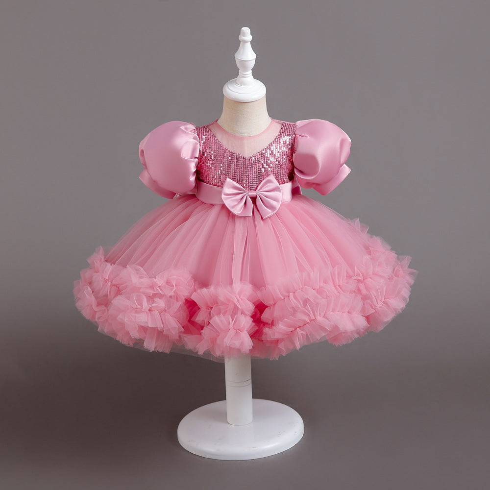 Princess Tea Length Sequin Tulle Dress for Little Girls - Special Occasion Outfit