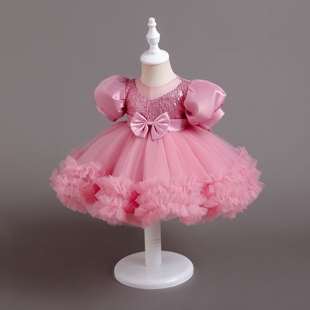 Princess Tea Length Sequin Tulle Dress for Little Girls - Special Occasion Outfit