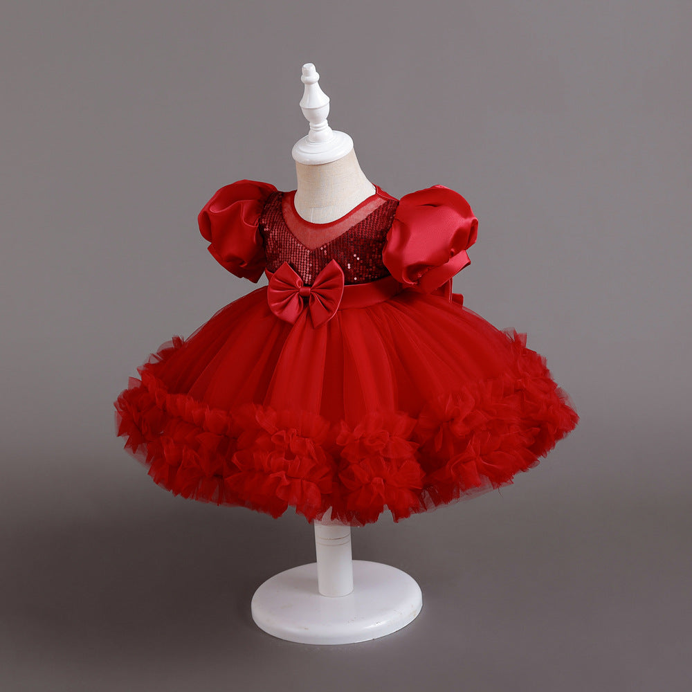Princess Tea Length Sequin Tulle Dress for Little Girls - Special Occasion Outfit