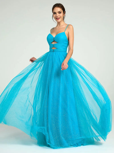 Carlyna Carlyna Carlyna Carlyna Radiant Glitter Tulle A-Line Maxi Dress with Cutouts & Strappy Back