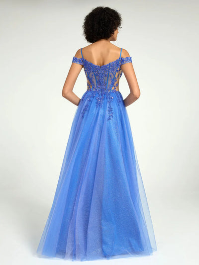 Carlyna Carlyna Carlyna Carlyna Carlyna Carlyna A-Line Lace & Tulle Dress with Floral Sequin Embellishments and Leg Slit