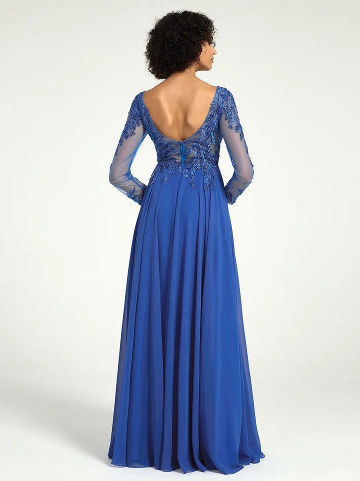 chinese dress ladies CHIFFON MAXI DRESS in Royal Blue – LauriEva