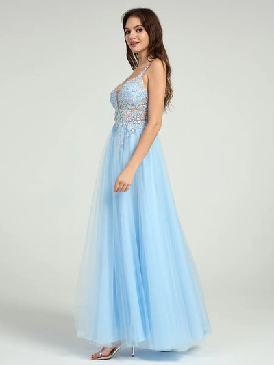 Carlyna Carlyna Carlyna Sheer Embroidered Sequin Bodice A-Line Maxi Dress