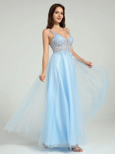 Carlyna Carlyna Carlyna Carlyna Sheer Embroidered Sequin Bodice A-Line Maxi Dress