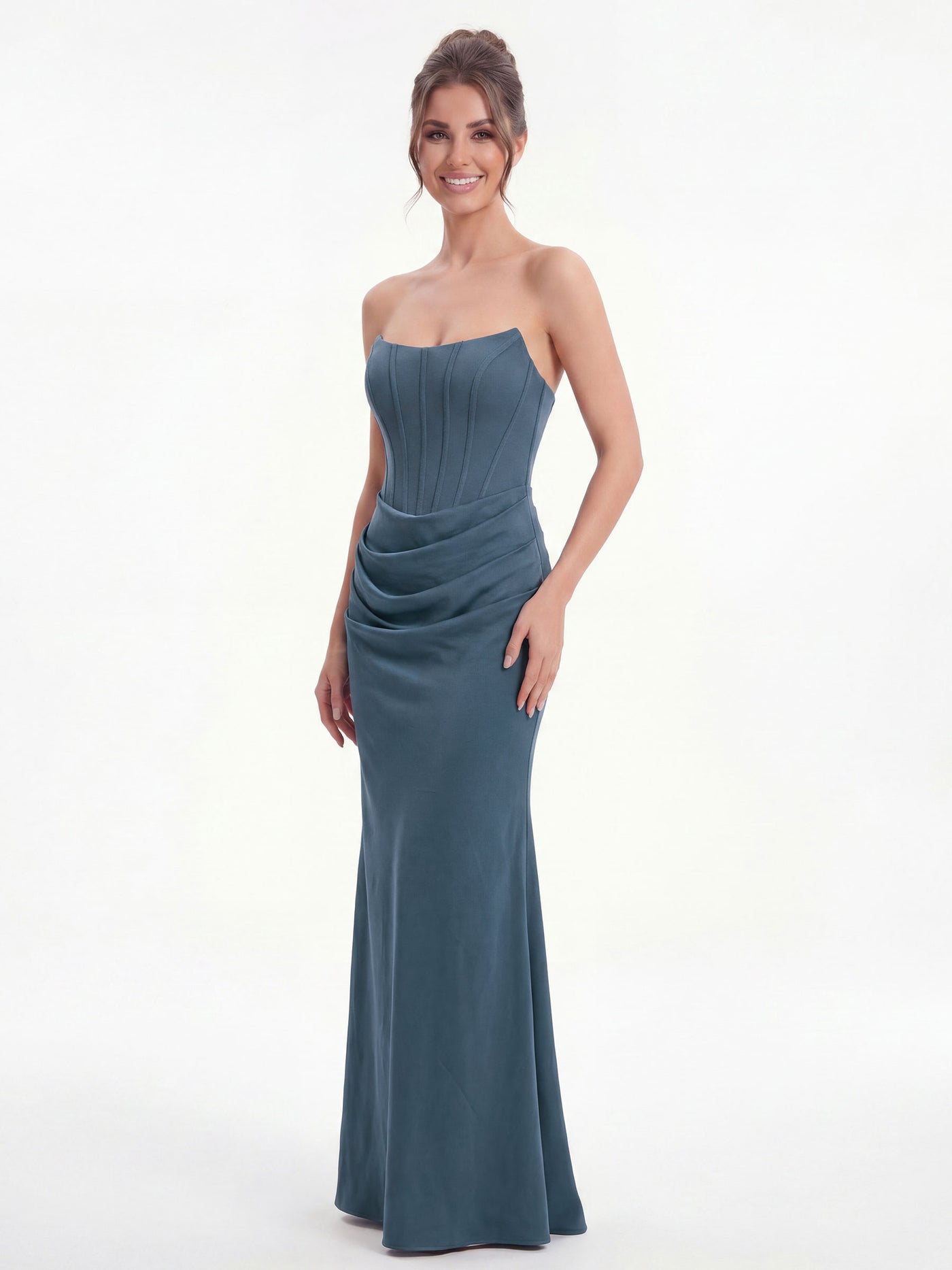 strapless corset dress Lady Black Tie - Carter Gown - With Scarf adding a romantic touch to its clean lines Strapless Draped Corset Long Evening