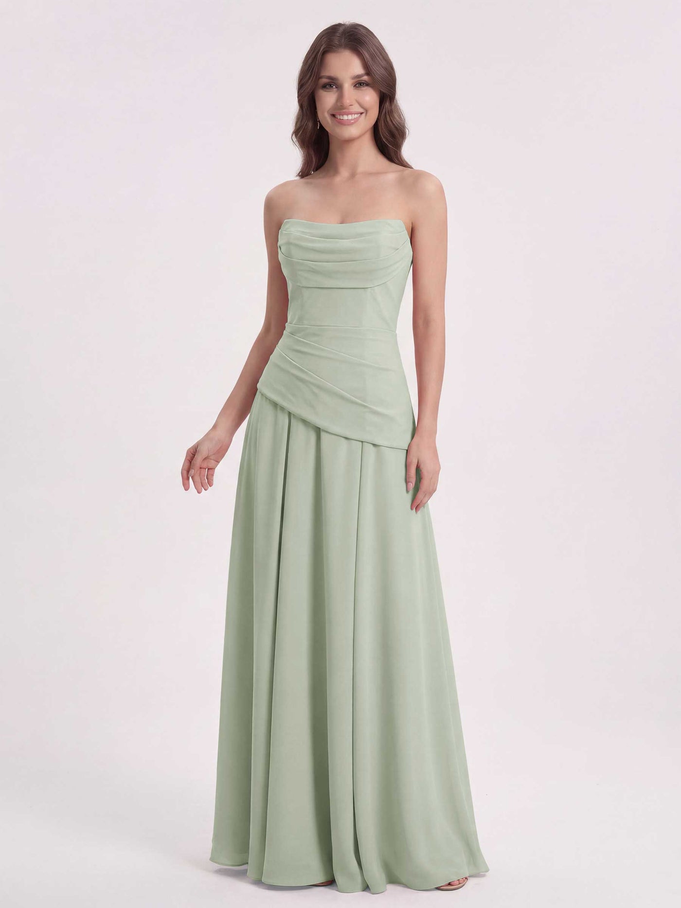corset back bridesmaid dress Steel Gray Chiffon Sweetheart A-Line Floor-Length BC Unified Collection | UNDER SLIP INTIMATES P9154 - A-Line Strapless Color:Cocoa creating a graceful and