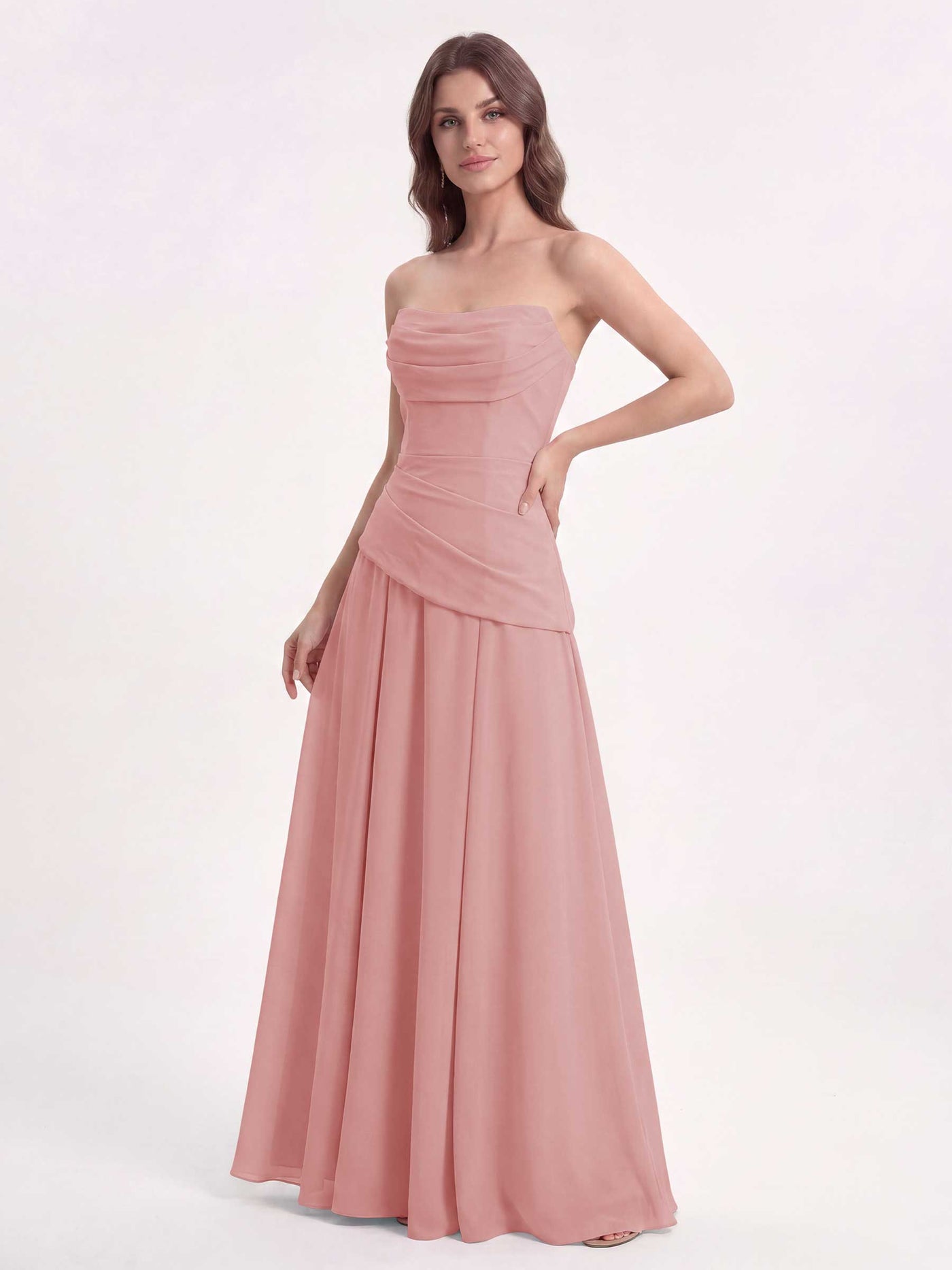 Pearl Pink Chiffon Sweetheart Bridesmaid Dress A-Line Floor-Length