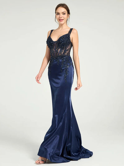 Carlyna Carlyna Carlyna Carlyna Carlyna Stretch Jersey Fit & Flare Prom Gown with Sheer Bead & Lace Embellished Bodice