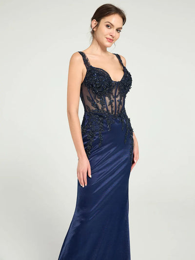 Carlyna Carlyna Carlyna Carlyna Carlyna Carlyna Stretch Jersey Fit & Flare Prom Gown with Sheer Bead & Lace Embellished Bodice