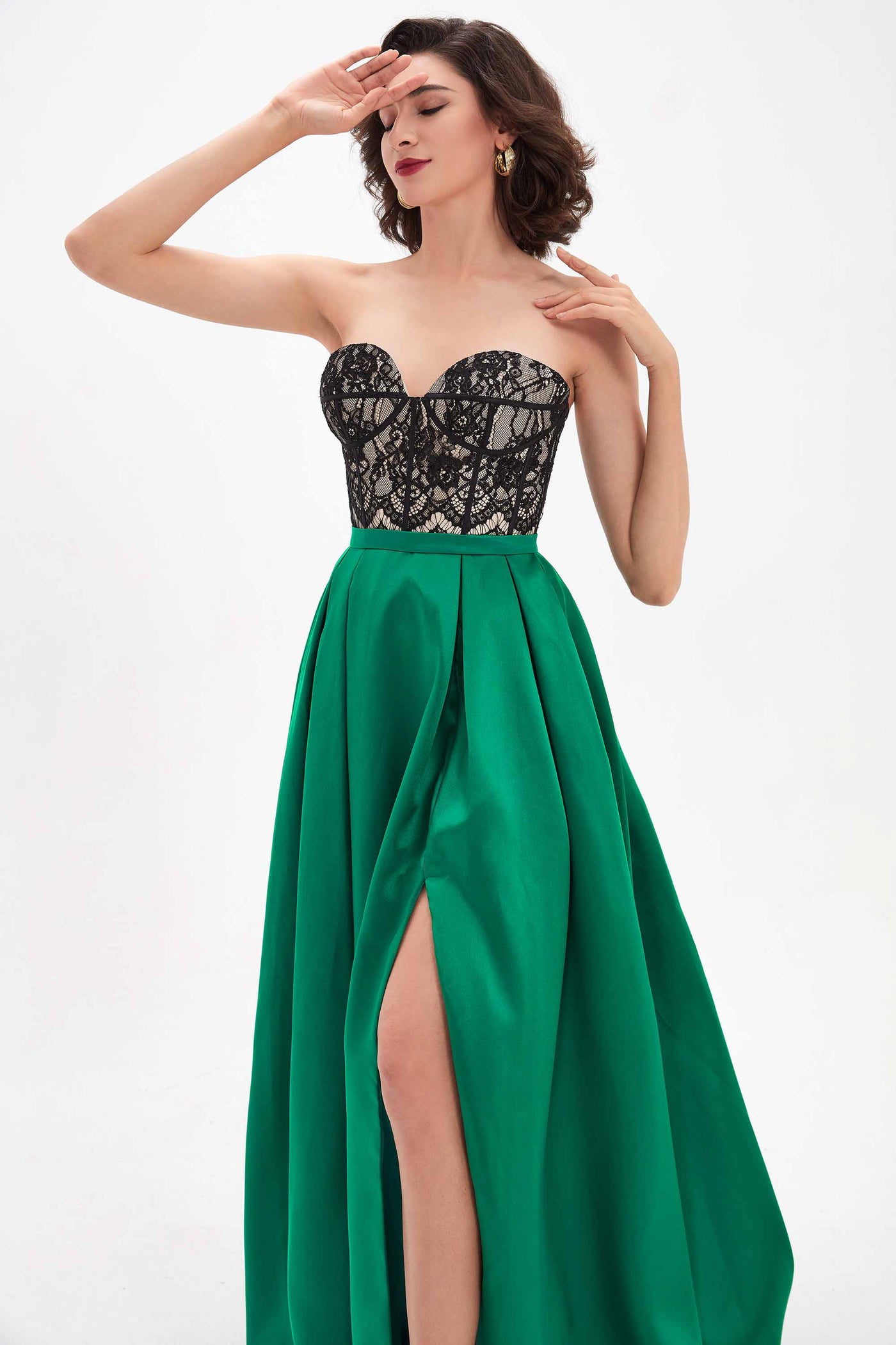 Sweetheart Lace High Slit Prom Dress