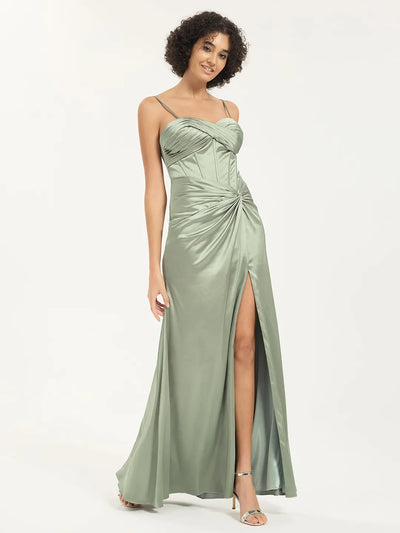 Sweetheart Satin Mermaid Prom Dress with Ruched Accents and Leg Slit
