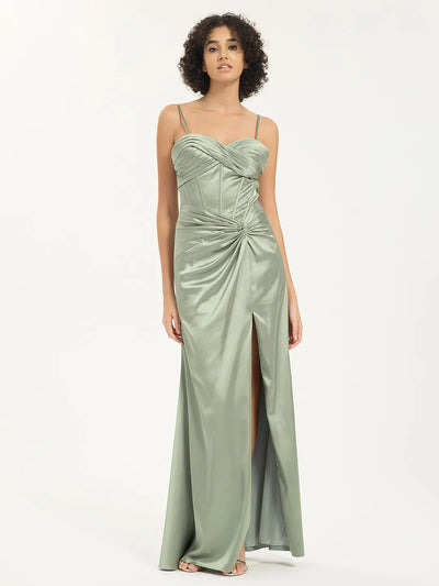 Sweetheart Satin Mermaid Prom Dress with Ruched Accents and Leg Slit