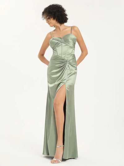 Sweetheart Satin Mermaid Prom Dress with Ruched Accents and Leg Slit