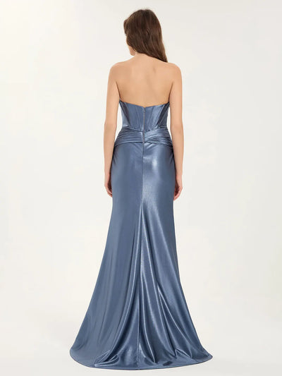 Twisted Front Bodice Sweetheart Neck A-Line Maxi Dress with Leg Slit