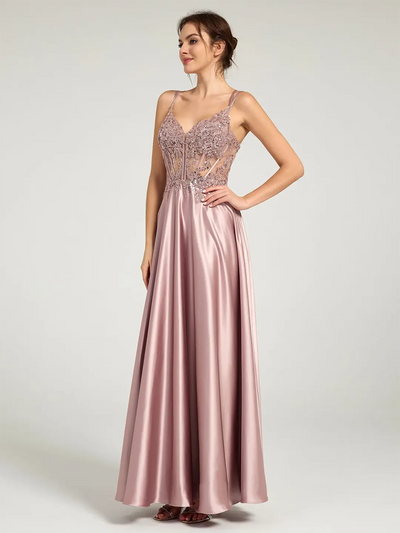 Carlyna Carlyna Carlyna Carlyna Carlyna Carlyna Carlyna V-Neck Beaded Floral Bustier Lace-Up Satin Maxi Formal Dress