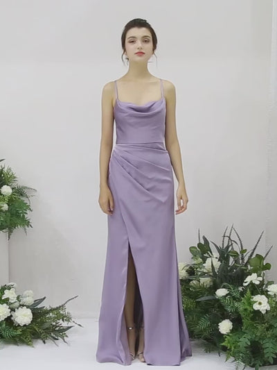 Sexy Slit Straps Sleeveless Satin Bridesmaid Dress - Hunter Green (80222429)#color_hunter-green