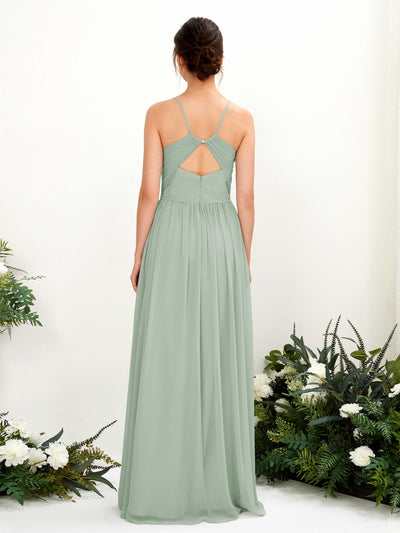 Carlyna Angela A-Line Sage Green Bridesmaid Dress Maxi Sleeveless V-Neck Dress Back View #color_sage-green