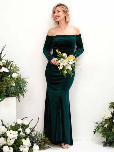 Hunter Green Bridesmaid Dresses Bridesmaid Dress Mermaid/Trumpet Velvet Off Shoulder Full Length Long Sleeves Wedding Party Dress (80223527)#color_hunter-green