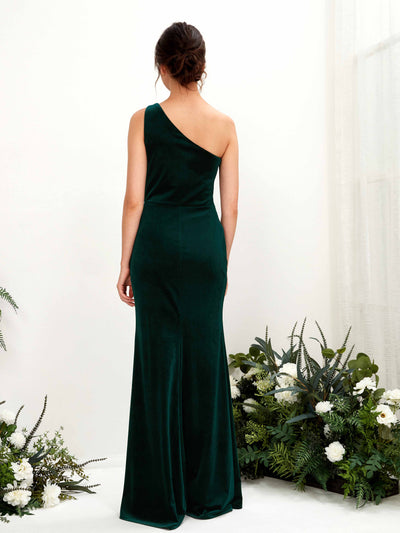Carlyna Dana Sheath Hunter Green Velvet Bridesmaid Dress Maxi Sleeveless One Shoulder Dress Back View #color_hunter-green