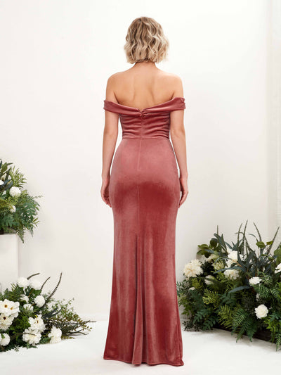 Carlyna Venus Mermaid Dusty Rose Velvet Bridesmaid Dress Maxi Sleeveless Sweetheart Dress Back View #color_dusty-rose