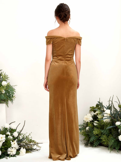 Carlyna Lara Sheath Burnished Gold Velvet Bridesmaid Dress Maxi Sleeveless Sweetheart Dress Back View #color_burnished-gold