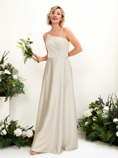 A-line Ball Gown One Shoulder Sleeveless Satin Bridesmaid Dress - Champagne (80224704)#color_champagne