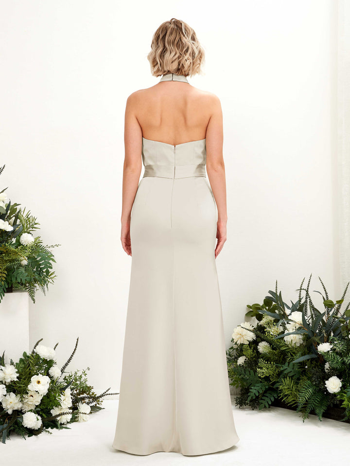 Champagne Satin Halter Bridesmaid Dress Mermaid Floor-Length