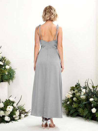 Carlyna Viola Sheath Dove Satin Bridesmaid Dress Midi Sleeveless Cowl Neck Dress Back View #color_dove