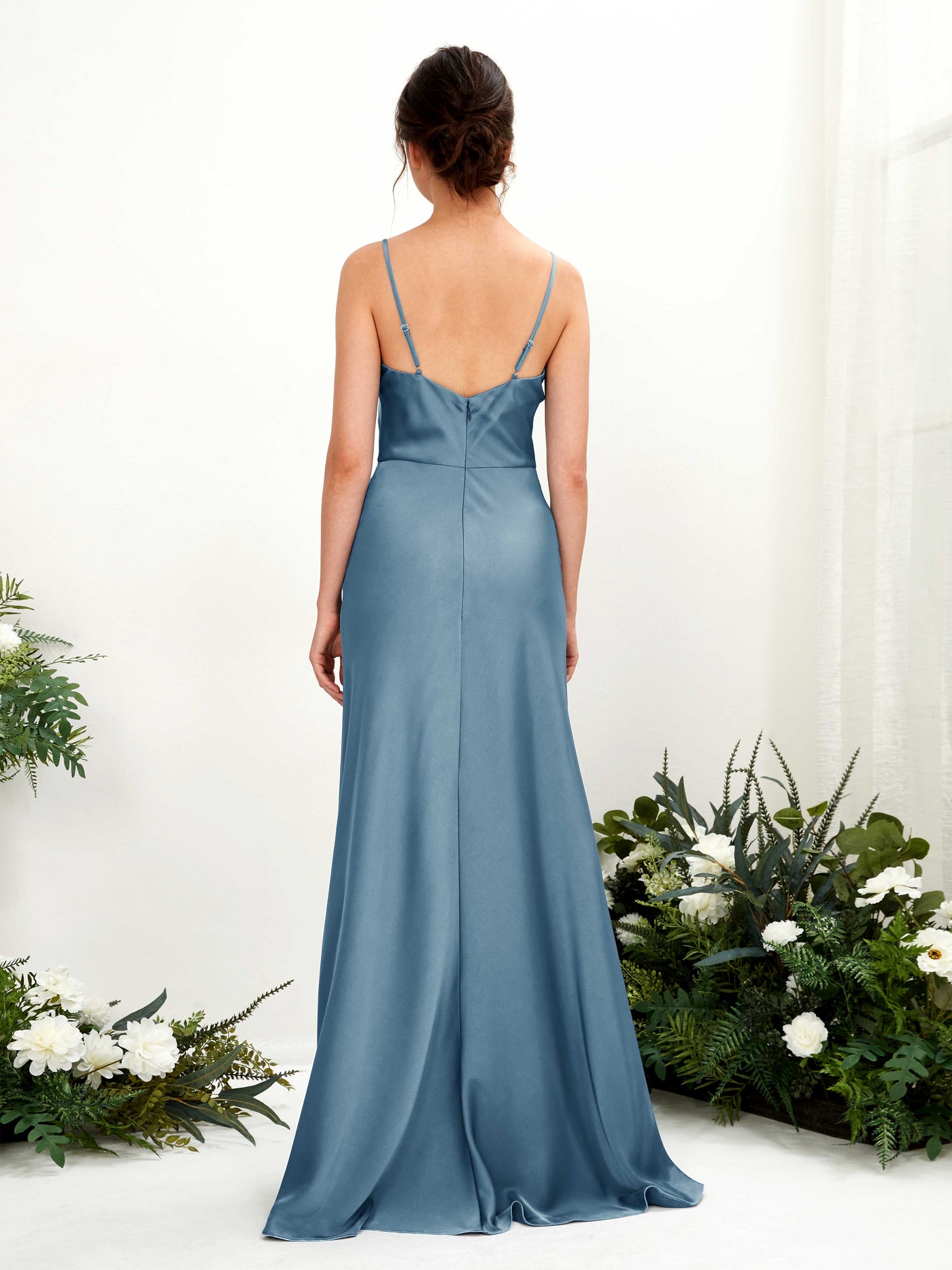 Open back Spaghetti-straps Sleeveless Satin Bridesmaid Dress - Ink blue (80221814)#color_ink-blue