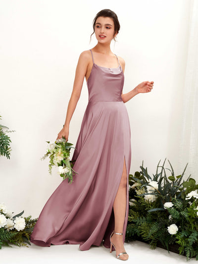 Ball Gown Sexy Slit Straps Sleeveless Satin Bridesmaid Dress - Rose Quartz (80221166)#color_rose-quartz