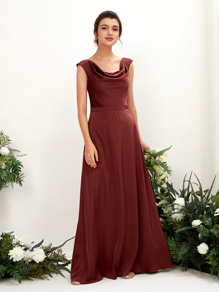A-line Scoop Sleeveless Satin Bridesmaid Dress - Burgundy (80221268)