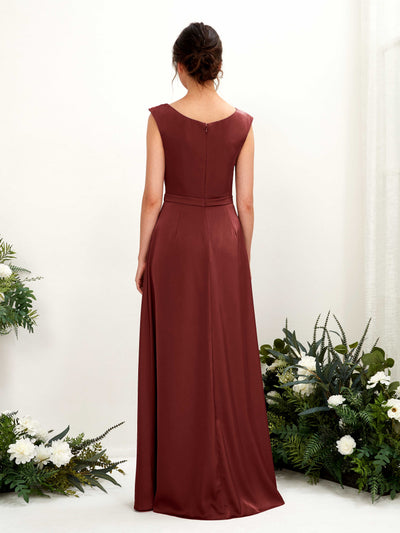 Carlyna Irma A-Line Burgundy Satin Bridesmaid Dress Maxi Sleeveless Cowl Neck Dress Back View #color_burgundy