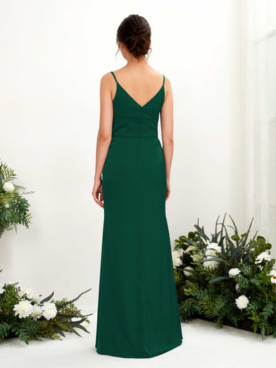 Carlyna Kama Mermaid Hunter Green Satin Bridesmaid Dress Maxi Sleeveless V-Neck Dress Back View #color_hunter-green