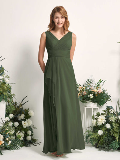 Carlyna Mollie A-Line Martini Olive Bridesmaid Dress Maxi Sleeveless V-Neck Dress Side View 2 #color_martini-olive