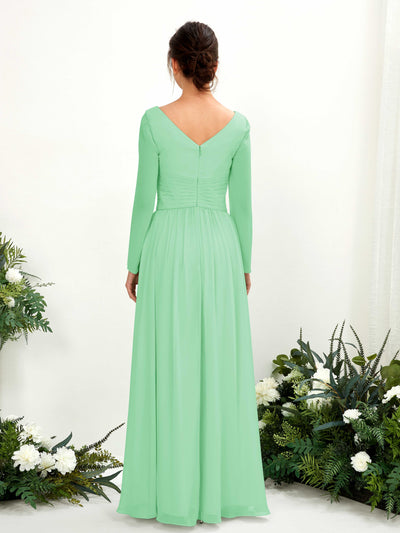 Carlyna Coline A-Line Mint Green Bridesmaid Dress Maxi Long Sleeve V-Neck Back View #color_mint-green