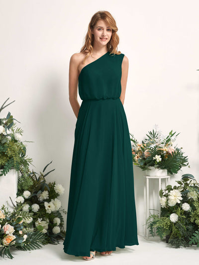 Dark Emerald Bridesmaid Dresses Bridesmaid Dress A-line Chiffon One Shoulder Full Length Sleeveless Wedding Party Dress (81226817)#color_dark-emerald