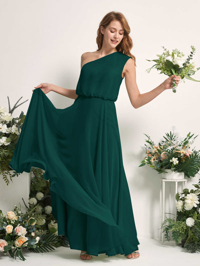 Carlyna Cecily A-Line Dark Emerald Bridesmaid Dress Maxi Sleeveless One Shoulder Dress Side View 2 #color_dark-emerald