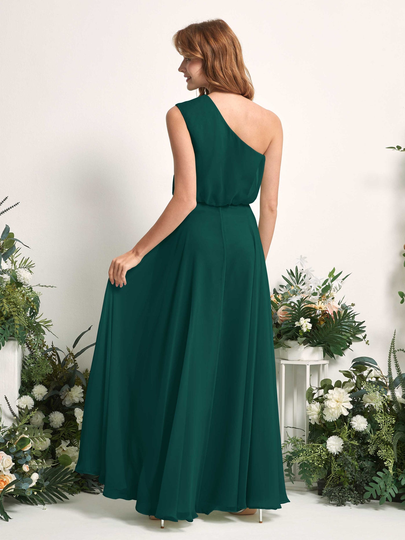 Bridesmaid Dress A-line Chiffon One Shoulder Full Length Sleeveless Wedding Party Dress - Dark Emerald (81226817)#color_dark-emerald