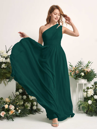 Carlyna Evelyn A-Line Dark Emerald Bridesmaid Dress Maxi Sleeveless One Shoulder Dress Side View 2 #color_dark-emerald