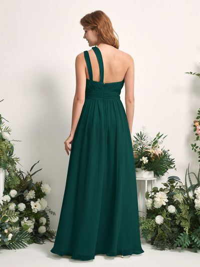 Carlyna Evelyn A-Line Dark Emerald Bridesmaid Dress Maxi Sleeveless One Shoulder Dress Back View #color_dark-emerald