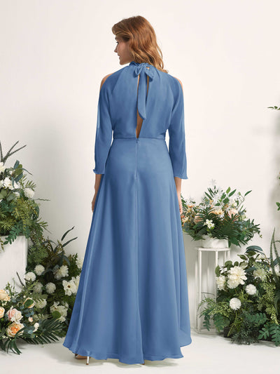 Carlyna Maxine A-Line Dusty Blue Bridesmaid Dress Maxi Sleeveless Round Neck Dress Back View #color_dusty-blue