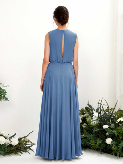 Carlyna Alma A-Line Dusty Blue Bridesmaid Dress Maxi Sleeveless Round Neck Dress Back View #color_dusty-blue