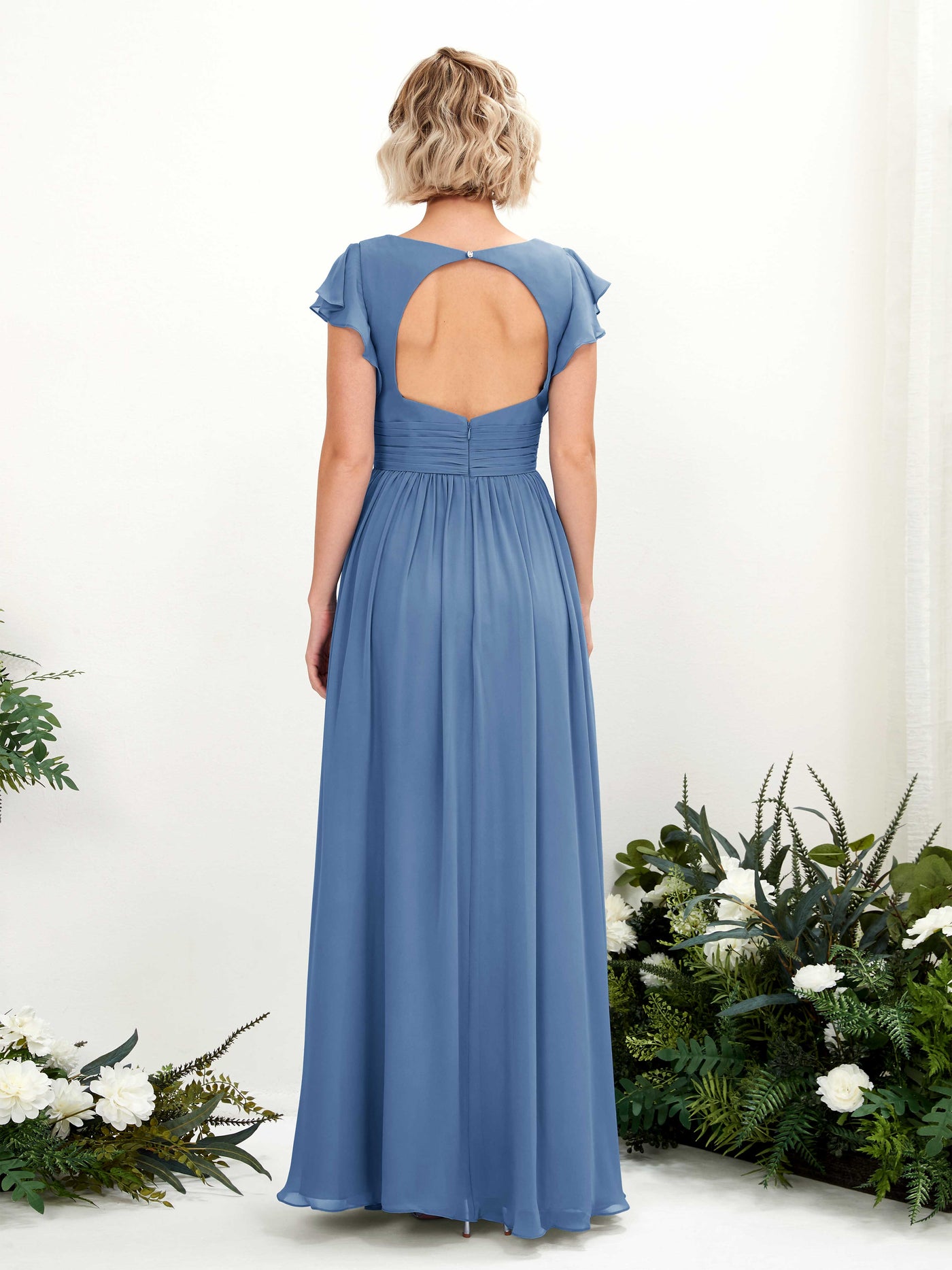 Navy Chiffon Bridesmaid Dress A-Line Maxi Flutter Sleeve V-Neck | Carlyna Navy Chiffon Bridesmaid Dress A-Line Maxi Flutter Sleeve V-Neck | Carlyna