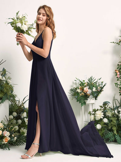 Carlyna Marcia A-Line Dark Navy Bridesmaid Dress Maxi Sleeveless V-Neck Dress Side View 2 #color_dark-navy