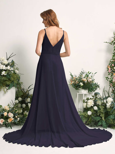 Carlyna Marcia A-Line Dark Navy Bridesmaid Dress Maxi Sleeveless V-Neck Dress Back View #color_dark-navy