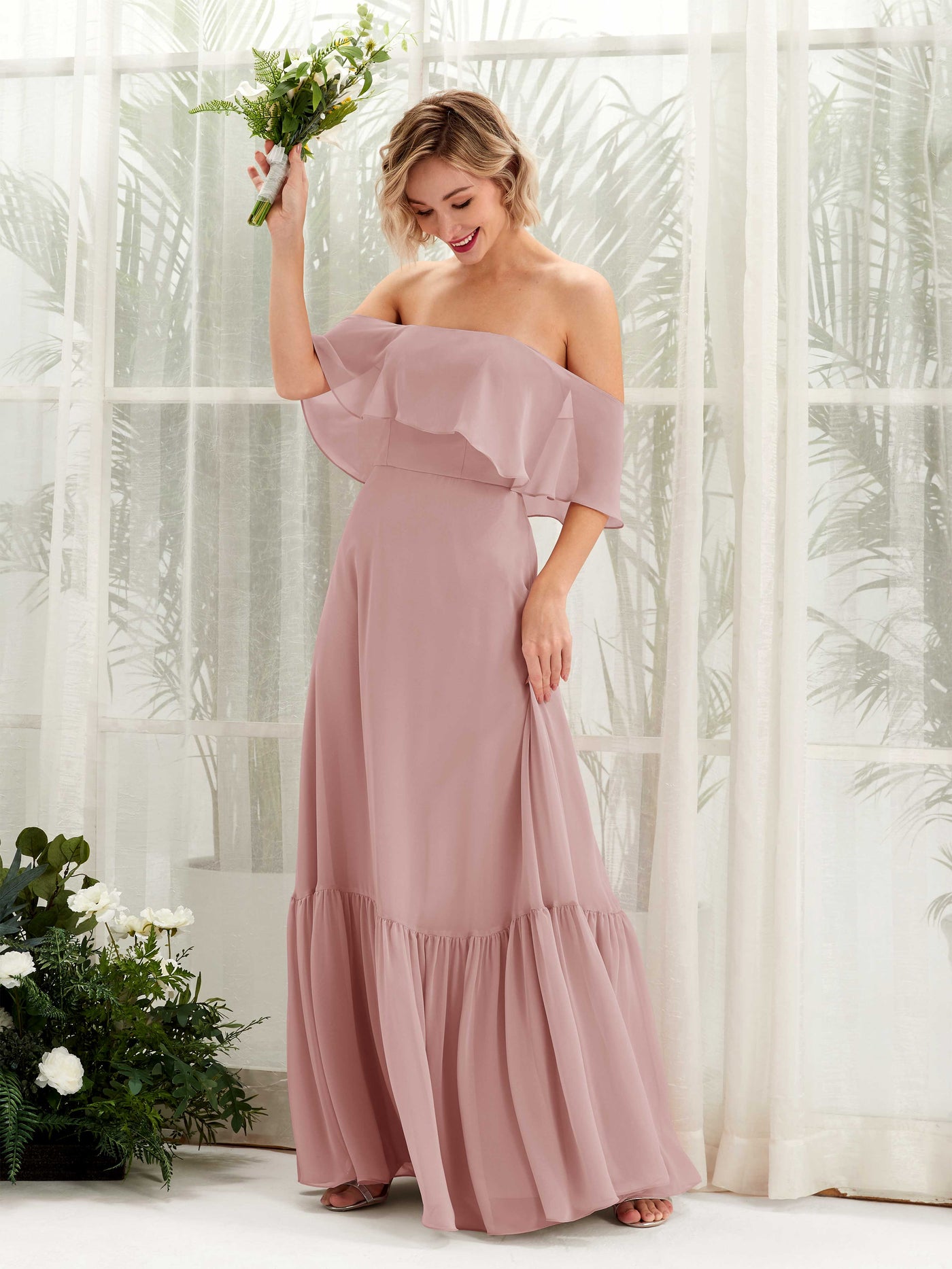 Dusty Rose Bridesmaid Dresses Bridesmaid Dress A-line Chiffon Off Shoulder Full Length Sleeveless Wedding Party Dress (81224509)#color_dusty-rose
