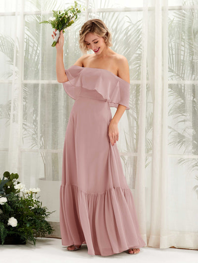 Carlyna Joie A-Line Dusty Rose Bridesmaid Dress Maxi Sleeveless Off the Shoulder Dress Front View #color_dusty-rose